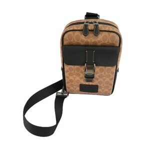 Coach CX880 Track Pack Signature Sling Messenger Bag Tan Black